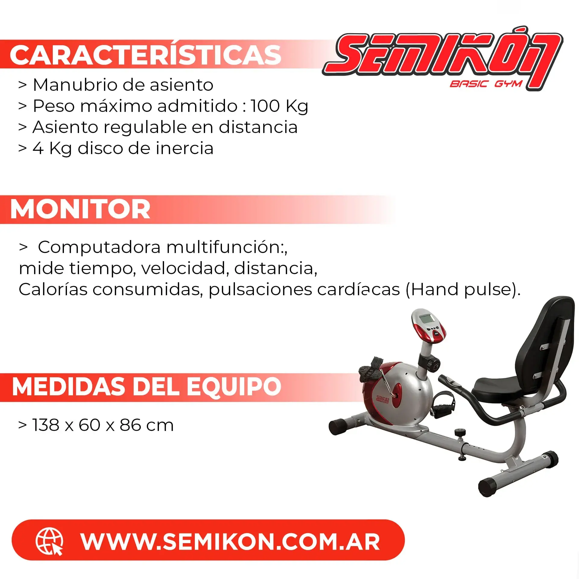Bicicleta estatica horizontal - TE871HP