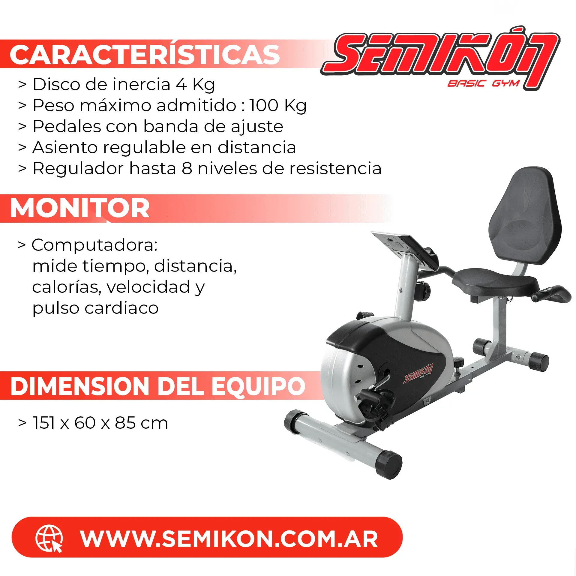 Bicicleta fija horizontal - TE888RHP