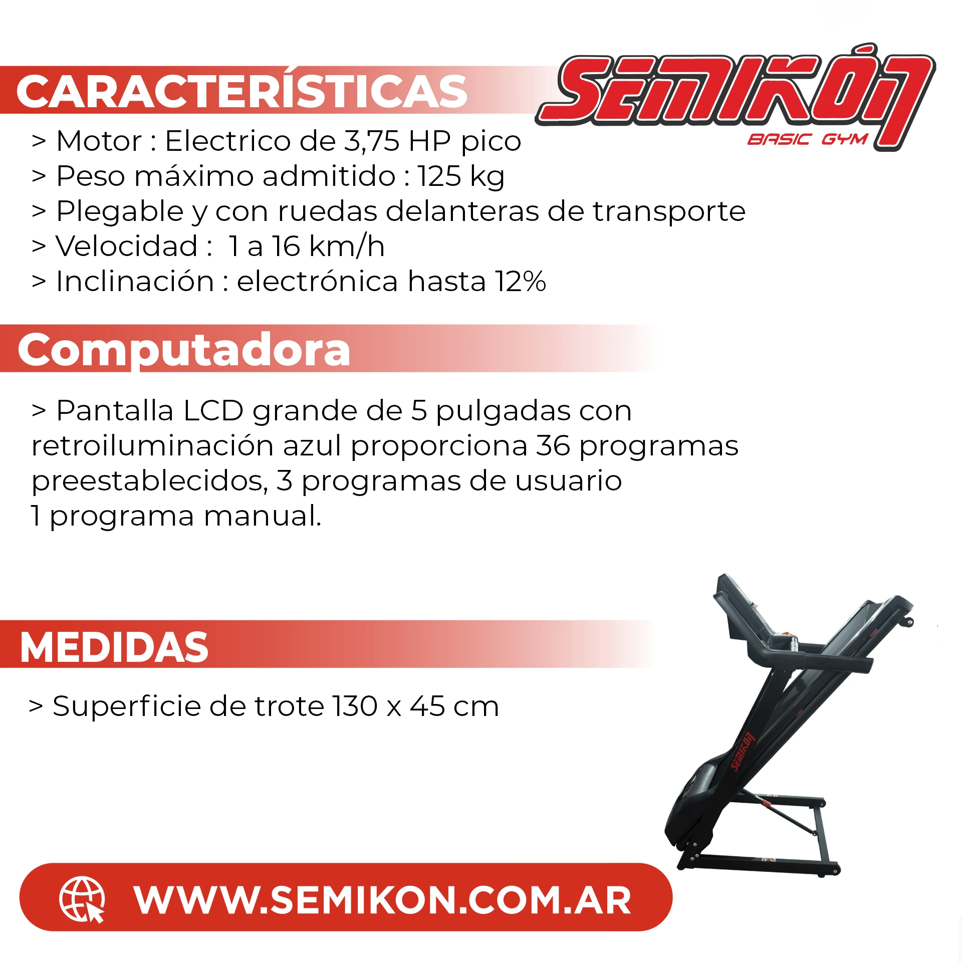 Cinta de correr inclinacion electronica - TE009B/2HA